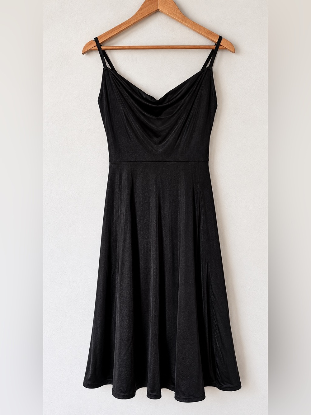 Black Cowl Neck Midi Dress with Adjustable Straps